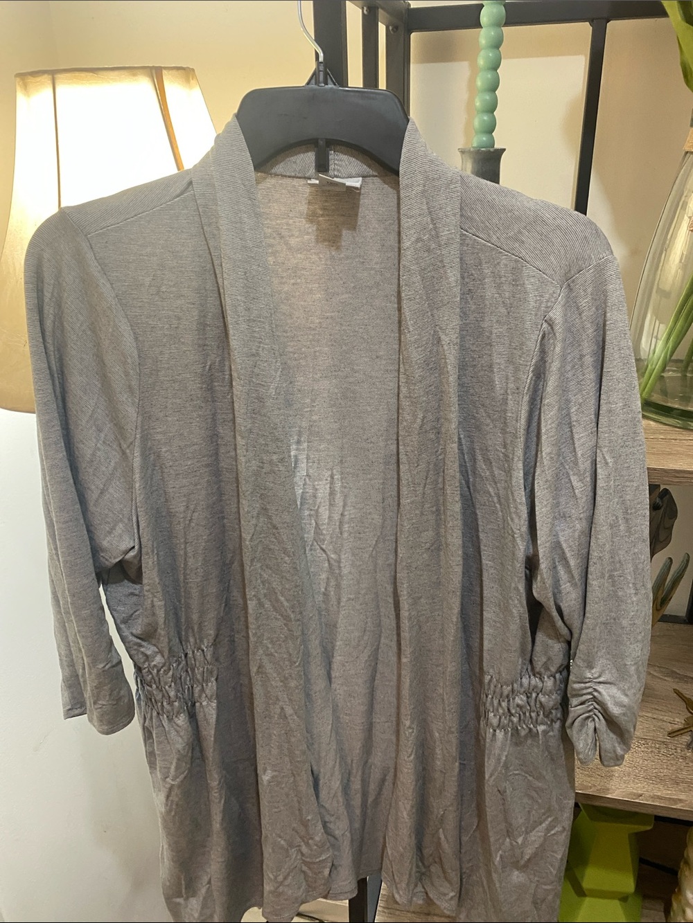 Worthington Gray Open-Front Cardigan with Gathered Sides